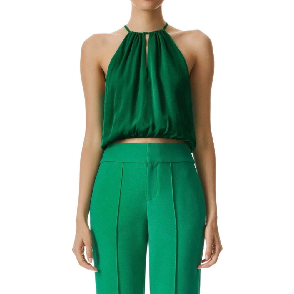 Alice + Olivia Cohen Keyhole Blouson Cropped Halter Top Green Size Small NWOT